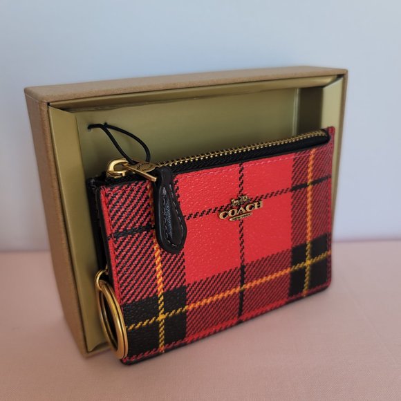 COACH Novelty Plaid Print Mini Skinny ID Case In Coated Canvas– Red Multi⭐ - Picture 5 of 15